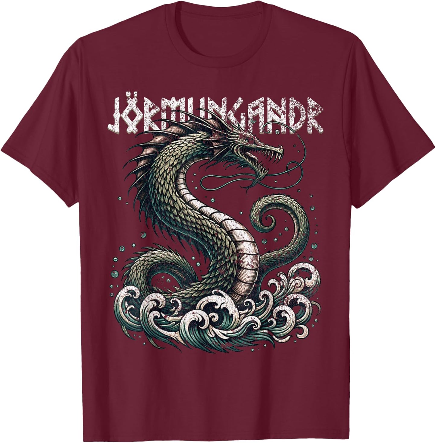 Jörmungandr Norse Mythology Serpent Viking Vintage Men T-Shirt - T-Shirt | Maroon