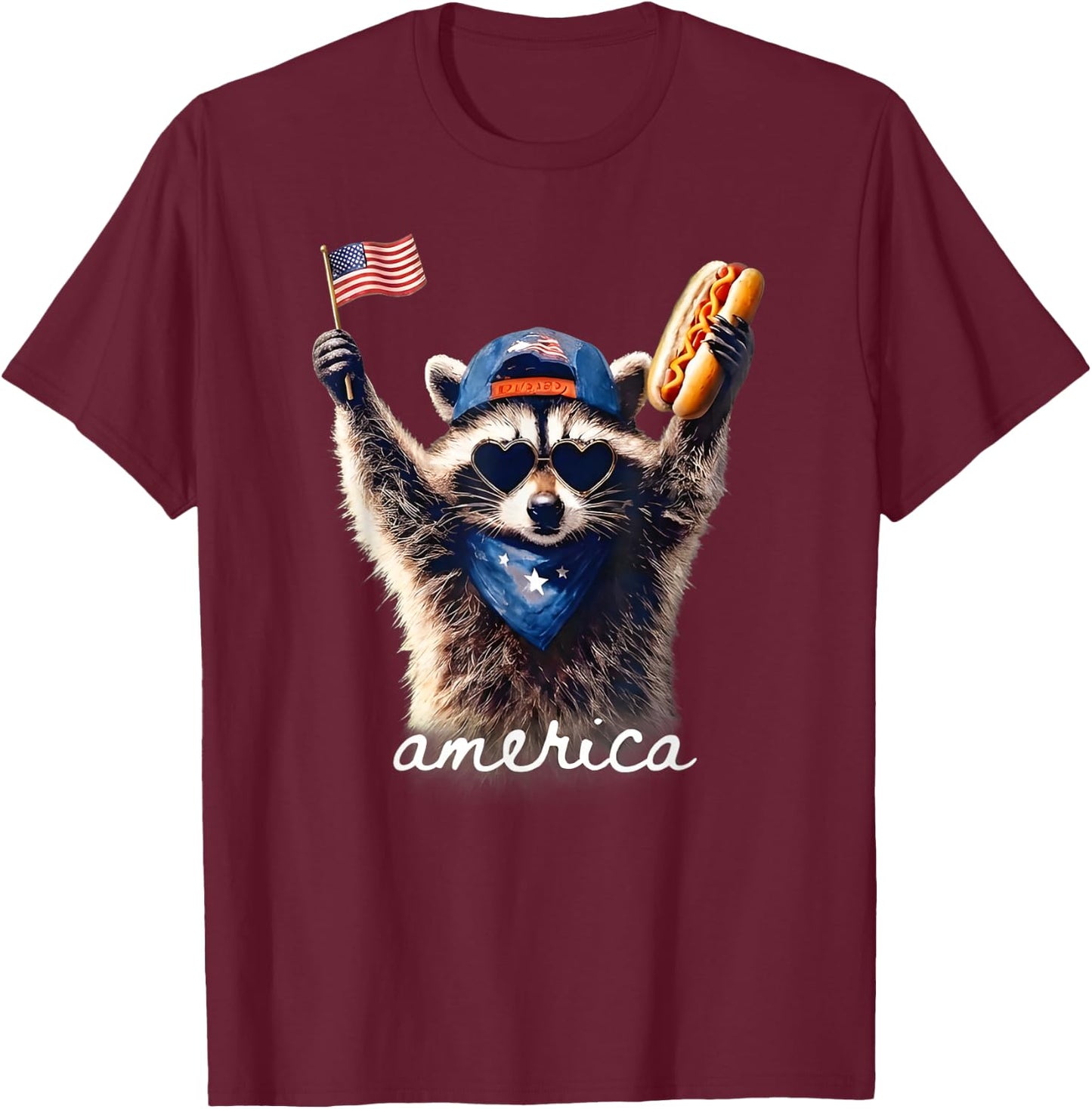 Feral Free American Racoon Funny 4th of July Graphic T-Shirt - T-Shirt | Maroon
