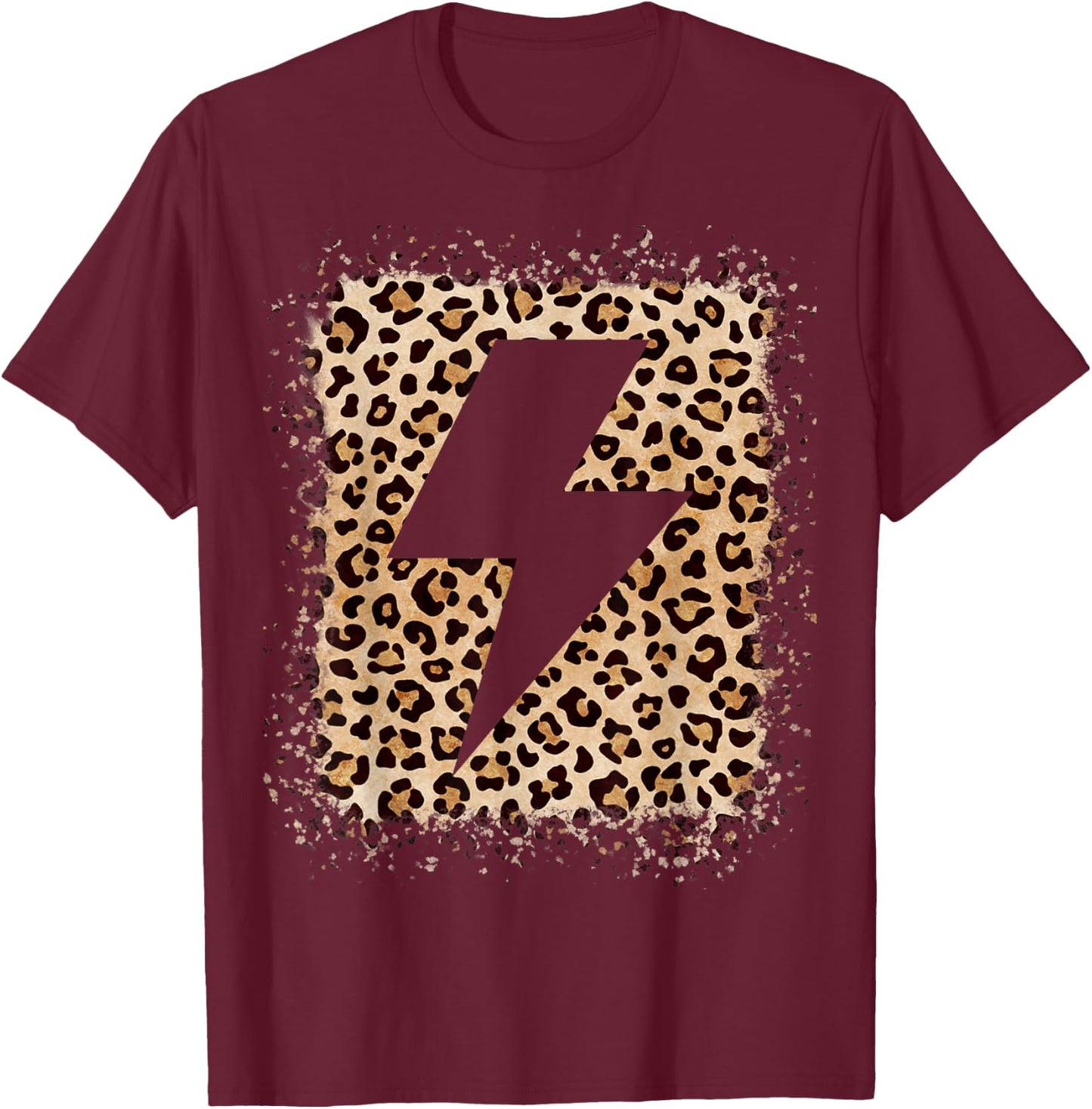 Animal Leopard Cheetah Print Bolt Lightning T-Shirt - T-Shirt | Maroon