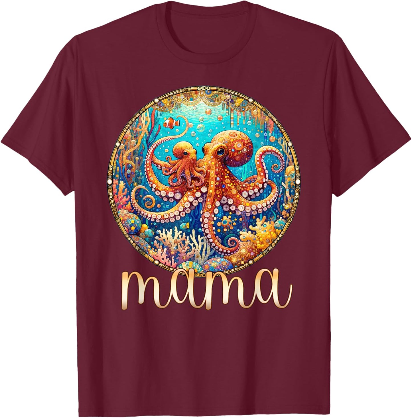 Mom & Baby Octopus - Sea Ocean Animal Mama Mother's Day T-Shirt - T-Shirt | Maroon
