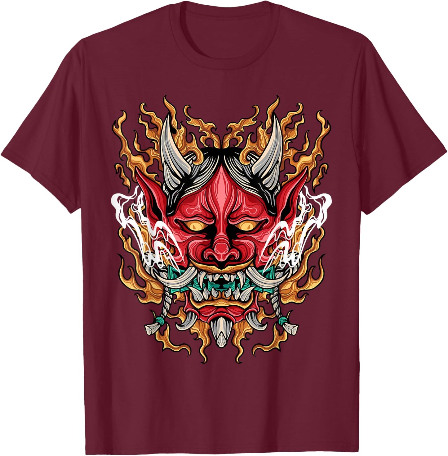 Oni Yokai Dämonen Teufel Geschenk Bekleidung DMTRY Herren Demon Oni Schwarz Kurzarm Klassisch Einfarbig S T-Shirt - T-Shirt | Maroon