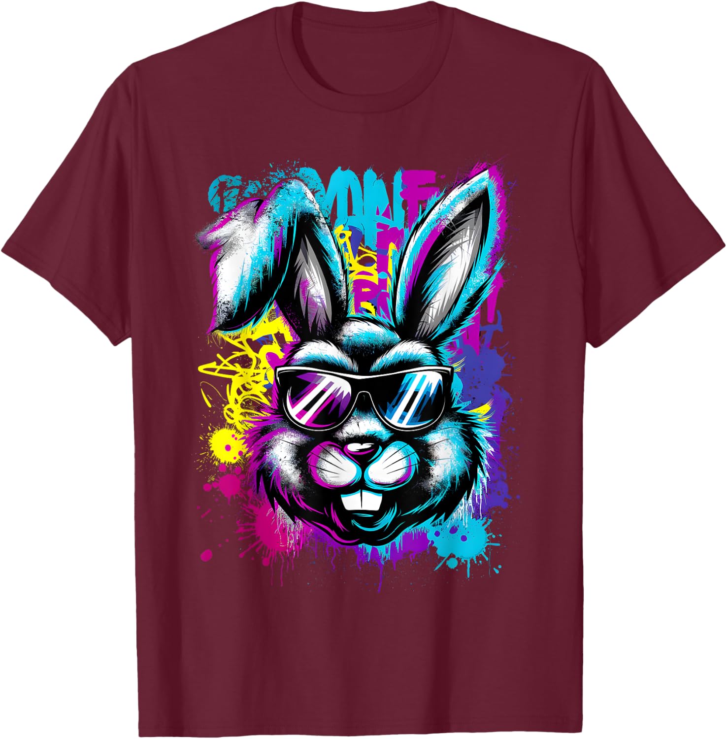 Happy Easter Graffiti Bunny Face Boys Girls Kids Easter T-Shirt - T-Shirt | Maroon