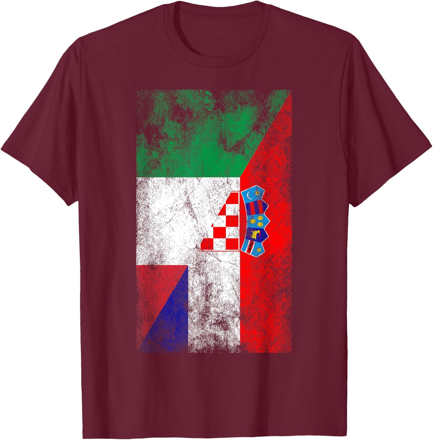 Italy Croatia Flags - Italian Croatian T-Shirt - T-Shirt | Maroon