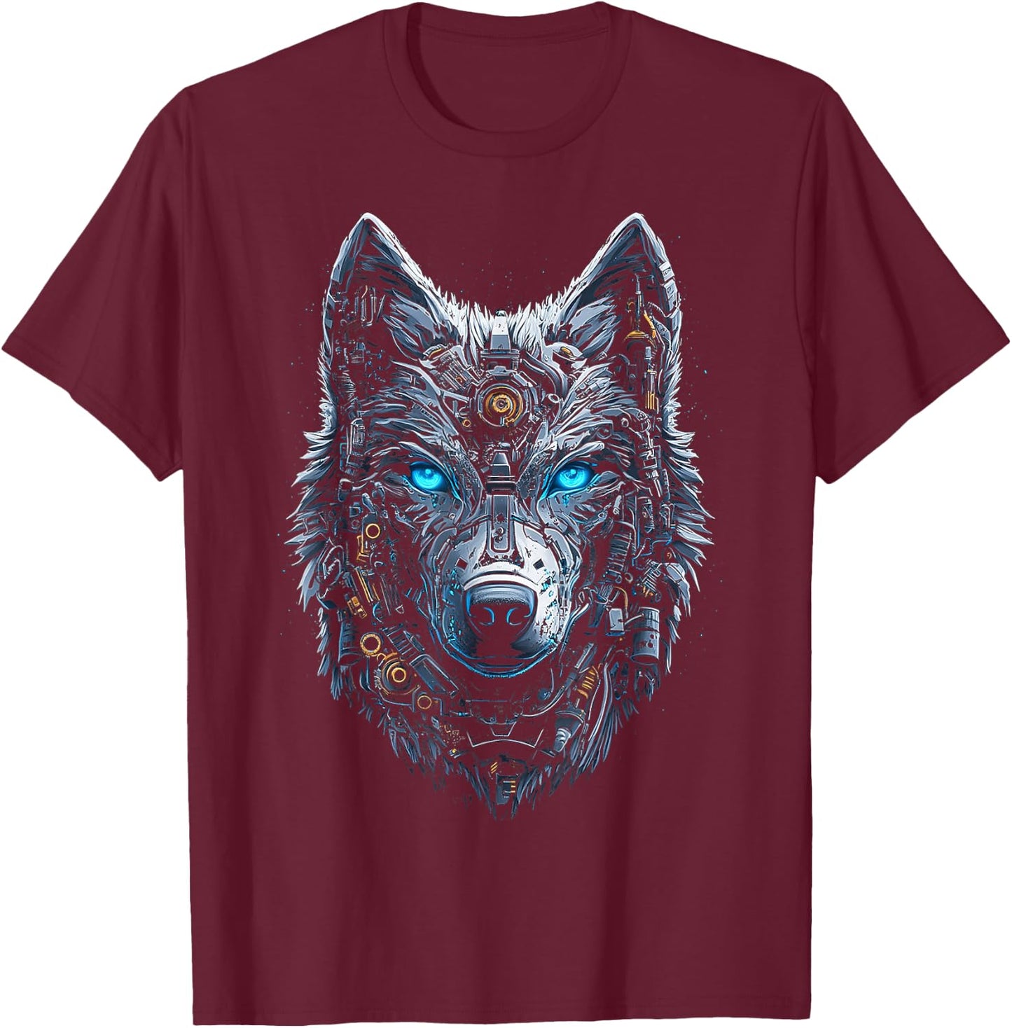 Wolf Animal Graphic Blue Eyes Art Wolf T-Shirt - T-Shirt | Maroon