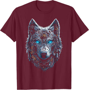 Wolf Animal Graphic Blue Eyes Art Wolf T-Shirt - T-Shirt | Maroon