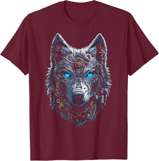 Wolf Animal Graphic Blue Eyes Art Wolf T-Shirt - T-Shirt | Maroon