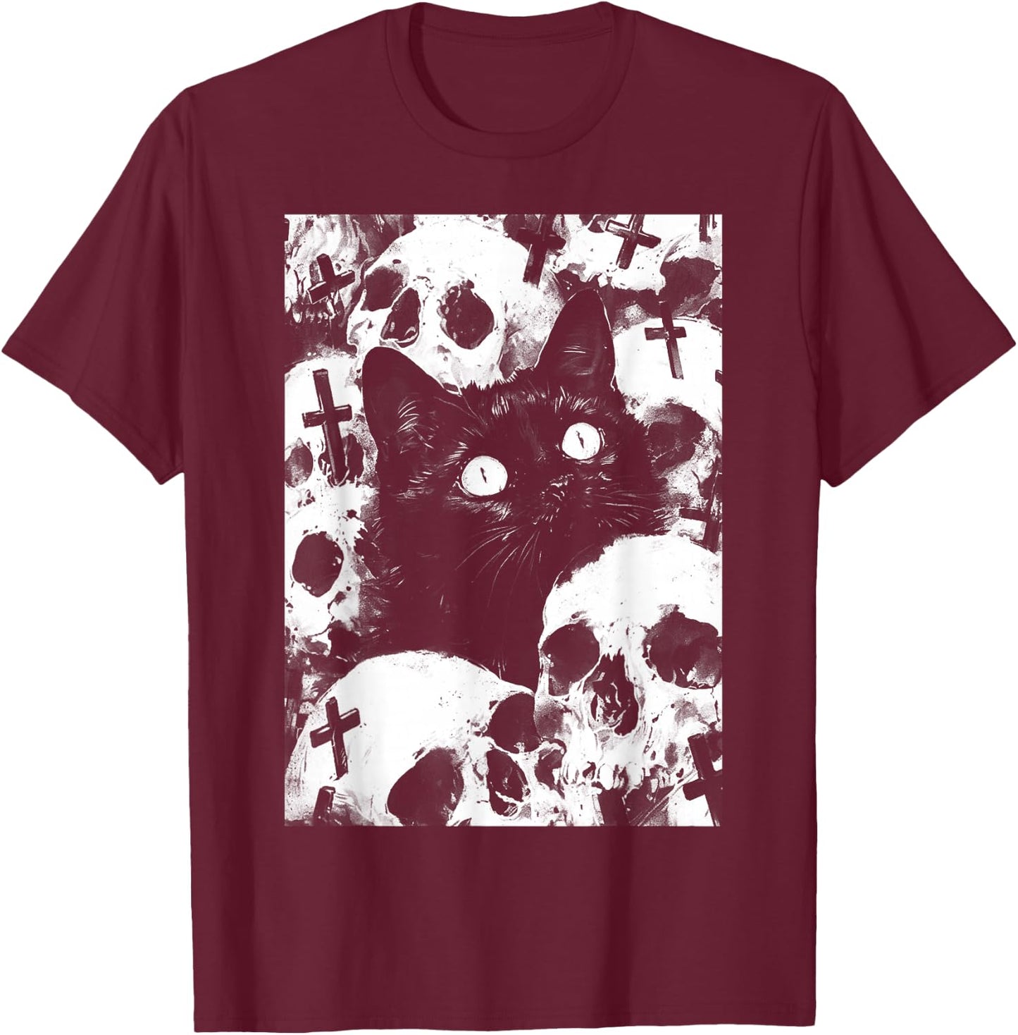 Satanic Occult Cat Goth Grunge Black Metal Crust Punk T-Shirt - T-Shirt | Maroon