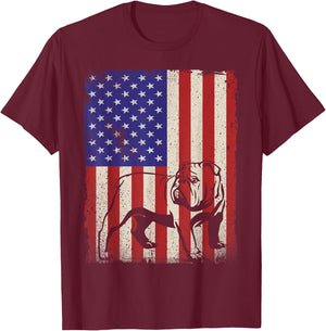 American Flag Best English Bulldog Dad Ever Dog Dad Women Kids Men T-Shirt - T-Shirt | Maroon