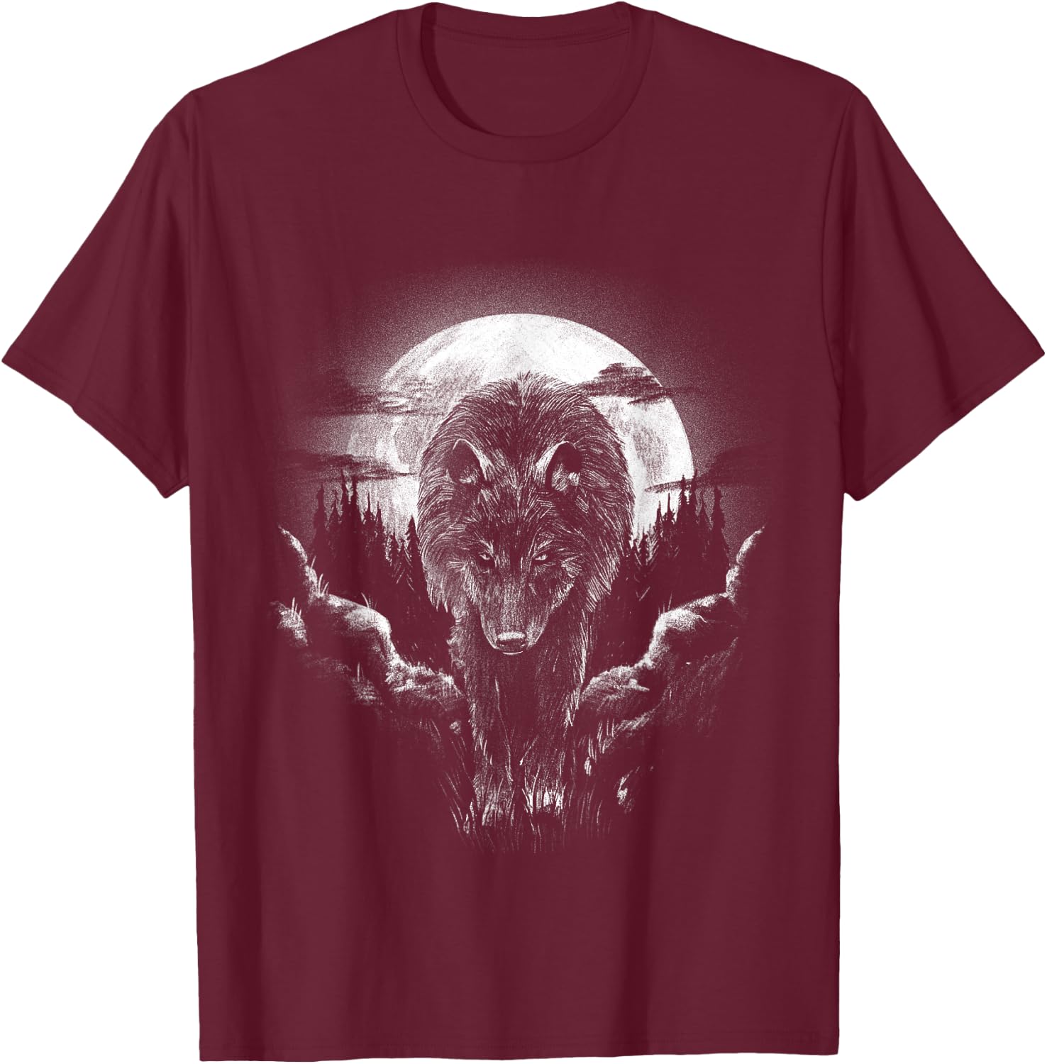 Wolf Animal Moon Drawing Animal Motif Wolf , black, s T-Shirt - T-Shirt | Maroon