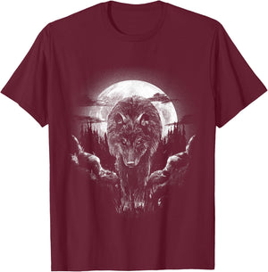 Wolf Animal Moon Drawing Animal Motif Wolf , black, s T-Shirt - T-Shirt | Maroon