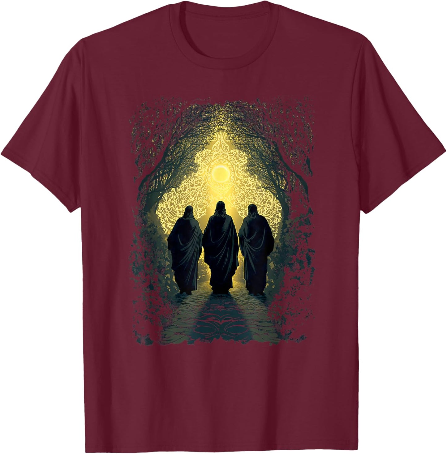Sacred Christian Easter - The Road to Emmaus, Happy Easter T-Shirt - T-Shirt | Maroon