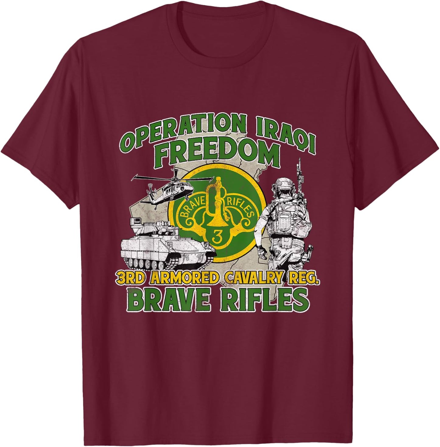 3rd Armored Cavalry Regiment Operation Iraqi Freedom OIF T-Shirt - T-Shirt | Maroon