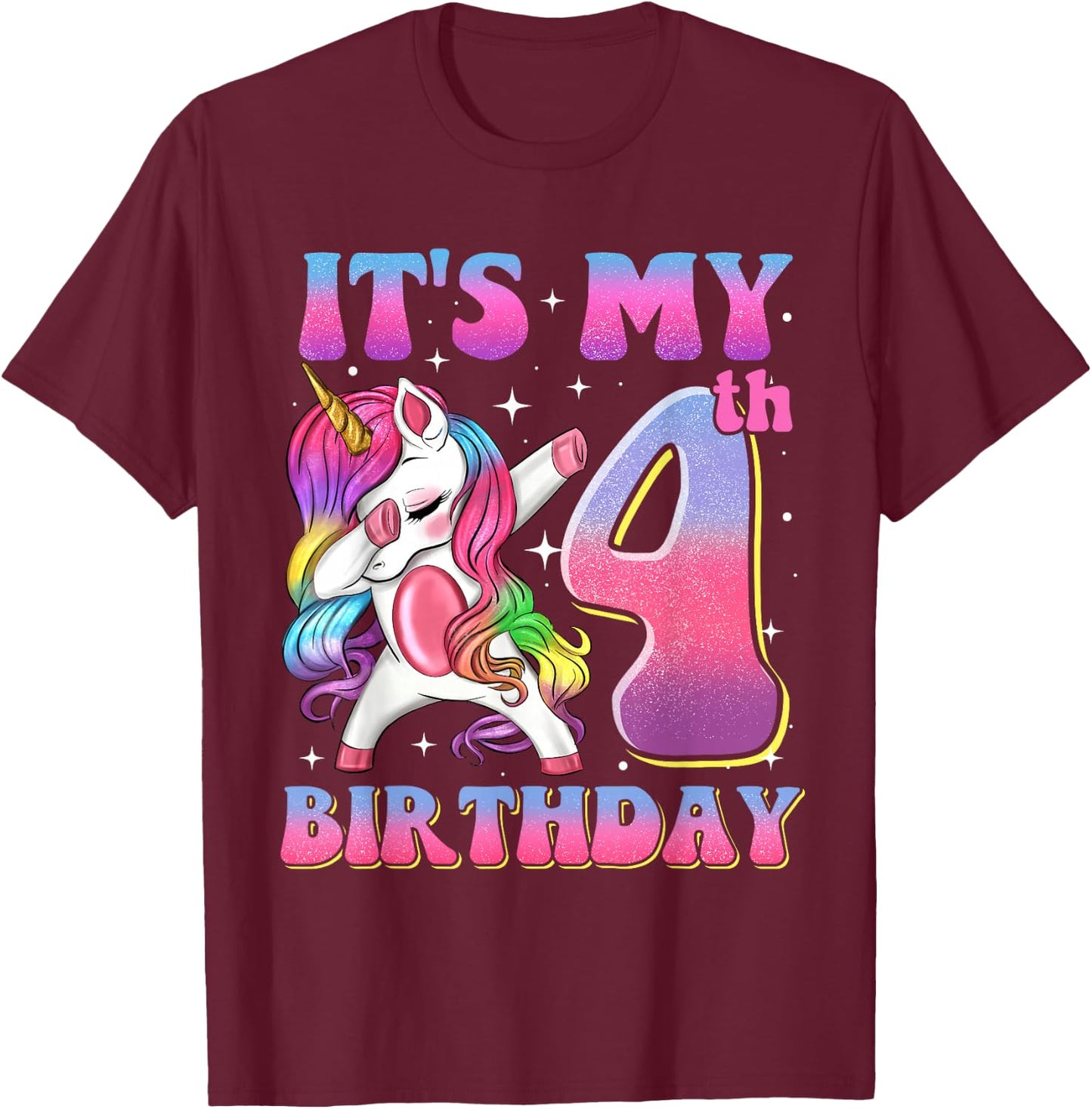 It's My 4th Birthday Dabbing Unicorn 4 Year Old Girls Kids T-Shirt - T-Shirt | Maroon