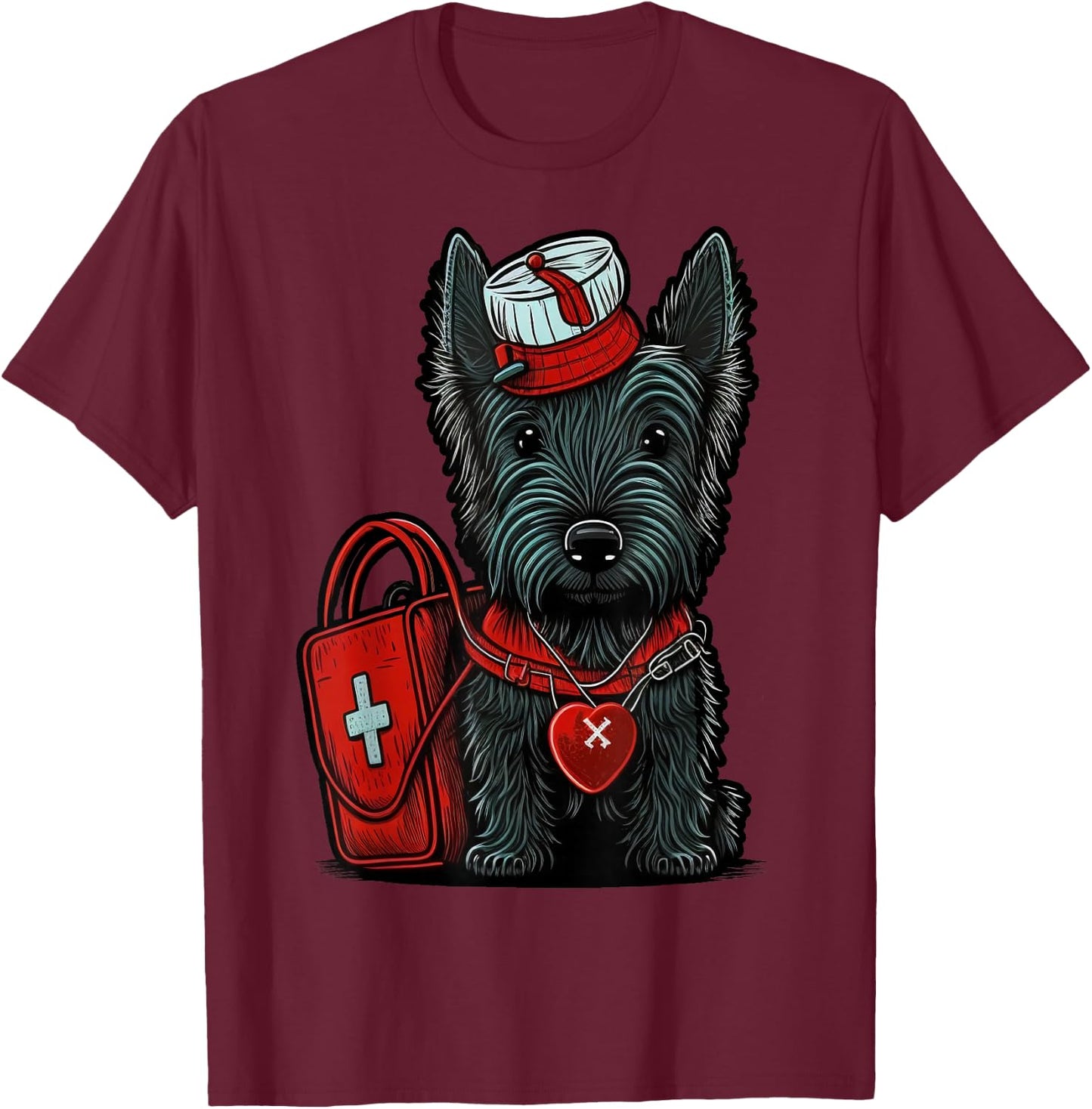 Medical Nursing Scottie on Nurse Scottish Terrier T-Shirt - T-Shirt | Maroon