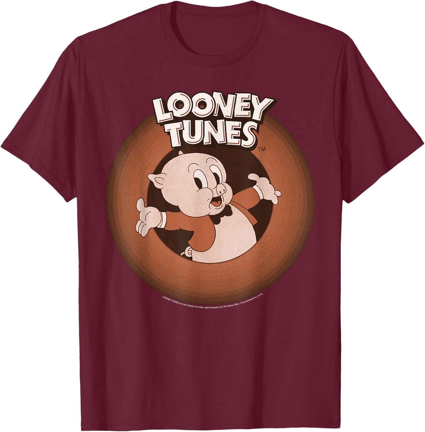 Looney Tunes Porky Pig Classic Logo Portrait T-Shirt - T-Shirt | Maroon