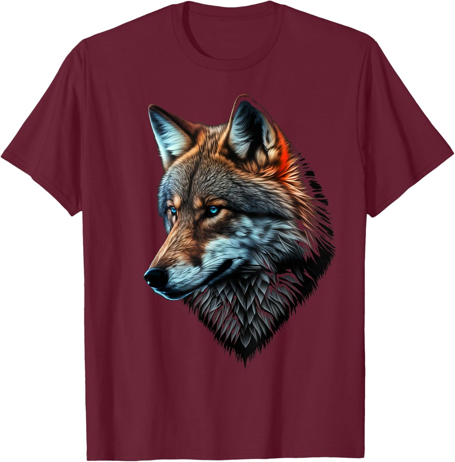Wolf Porträt Blaue Augen Tierdruck Kunst Wolf T-Shirt - T-Shirt | Maroon