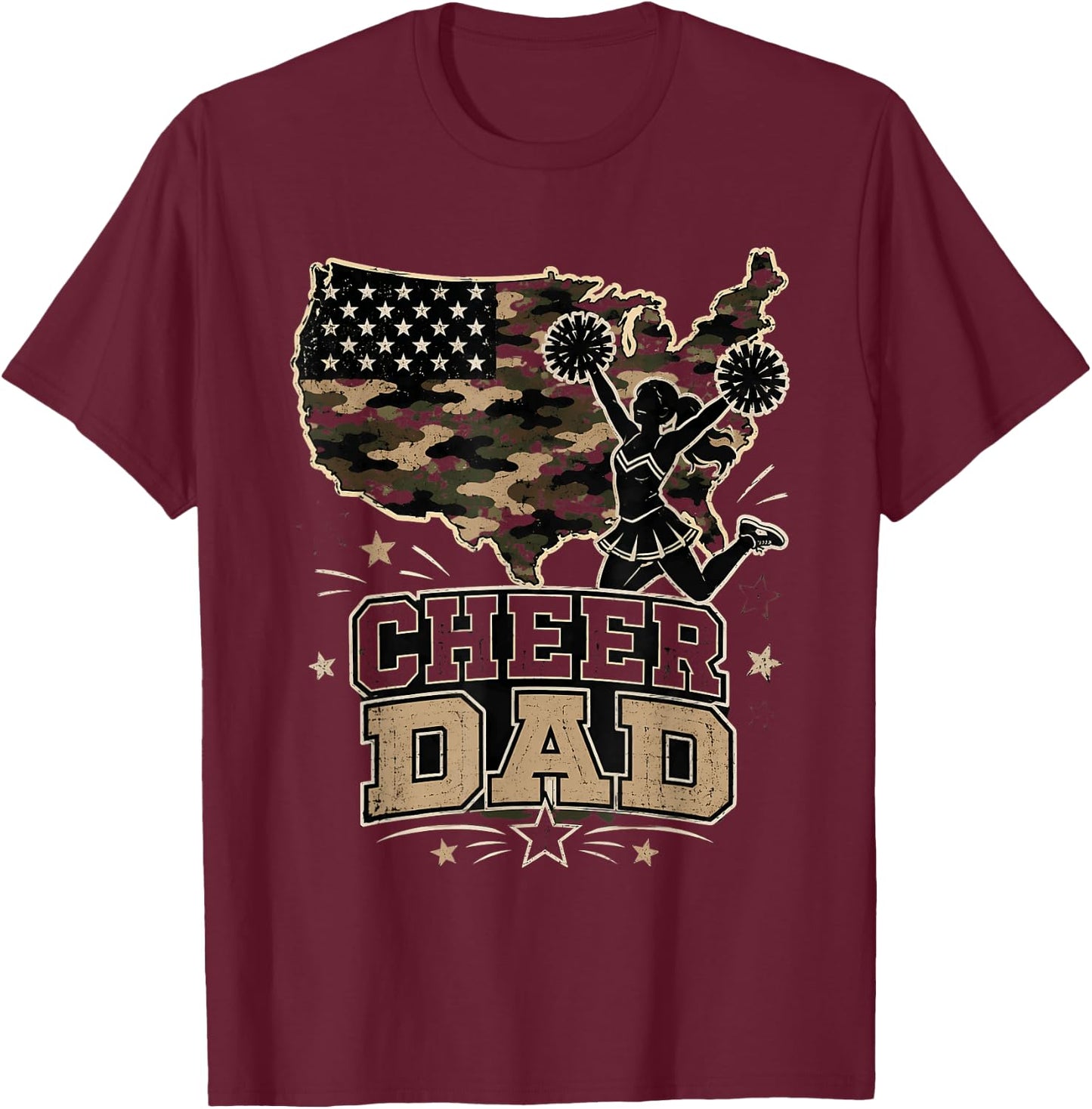 Cheer Dad Flag Pom Sports T-Shirt - T-Shirt | Maroon