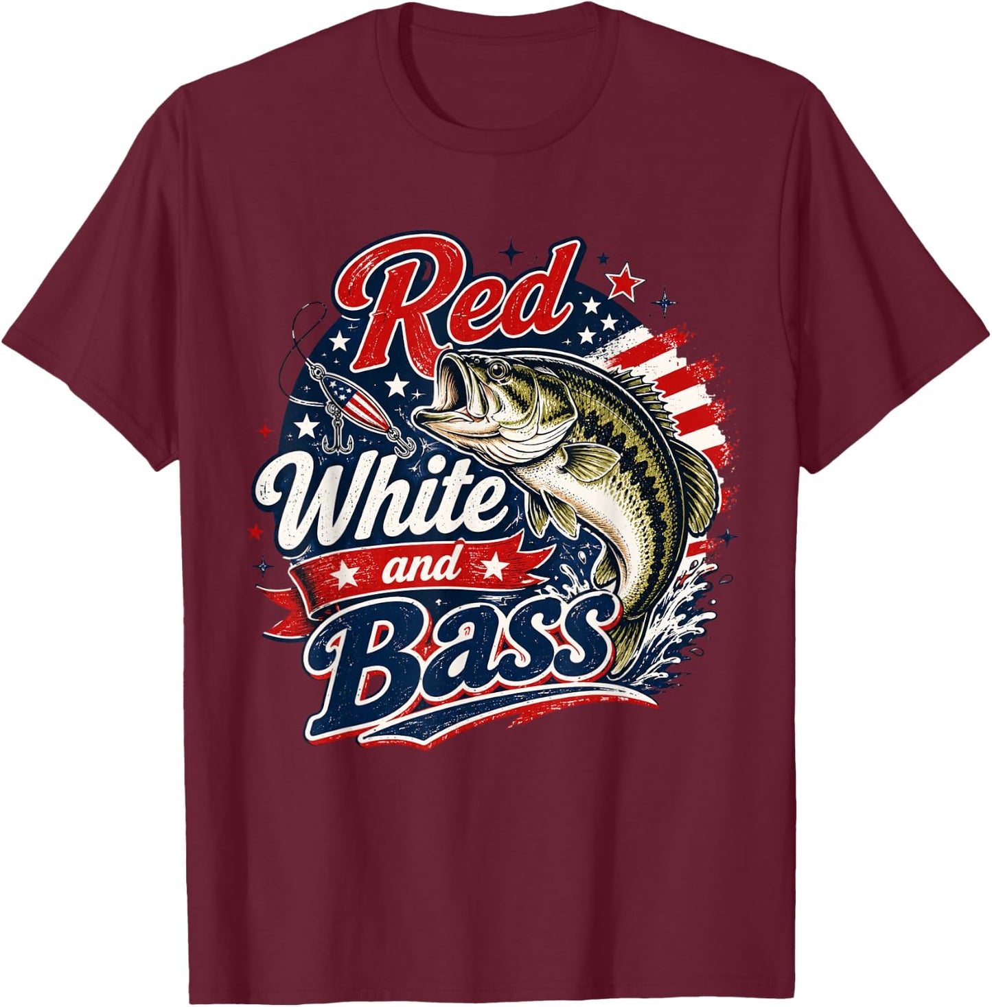 Cool Red White and Bass Patriotic Fishing USA Flag Fisherman T-Shirt - T-Shirt | Maroon