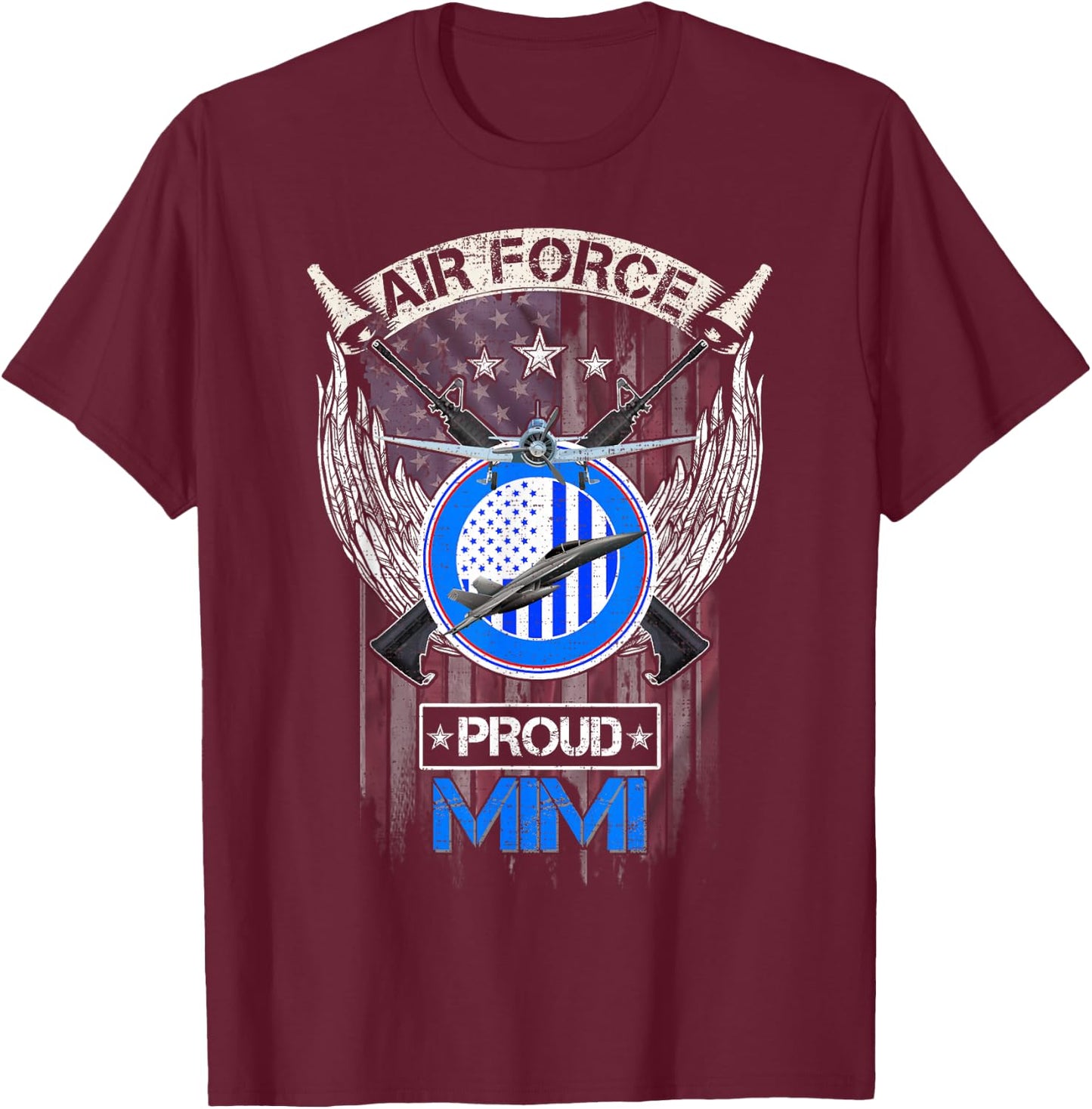 Vintage USA American Flag US Air Force Proud Veteran Mimi T-Shirt - T-Shirt | Maroon