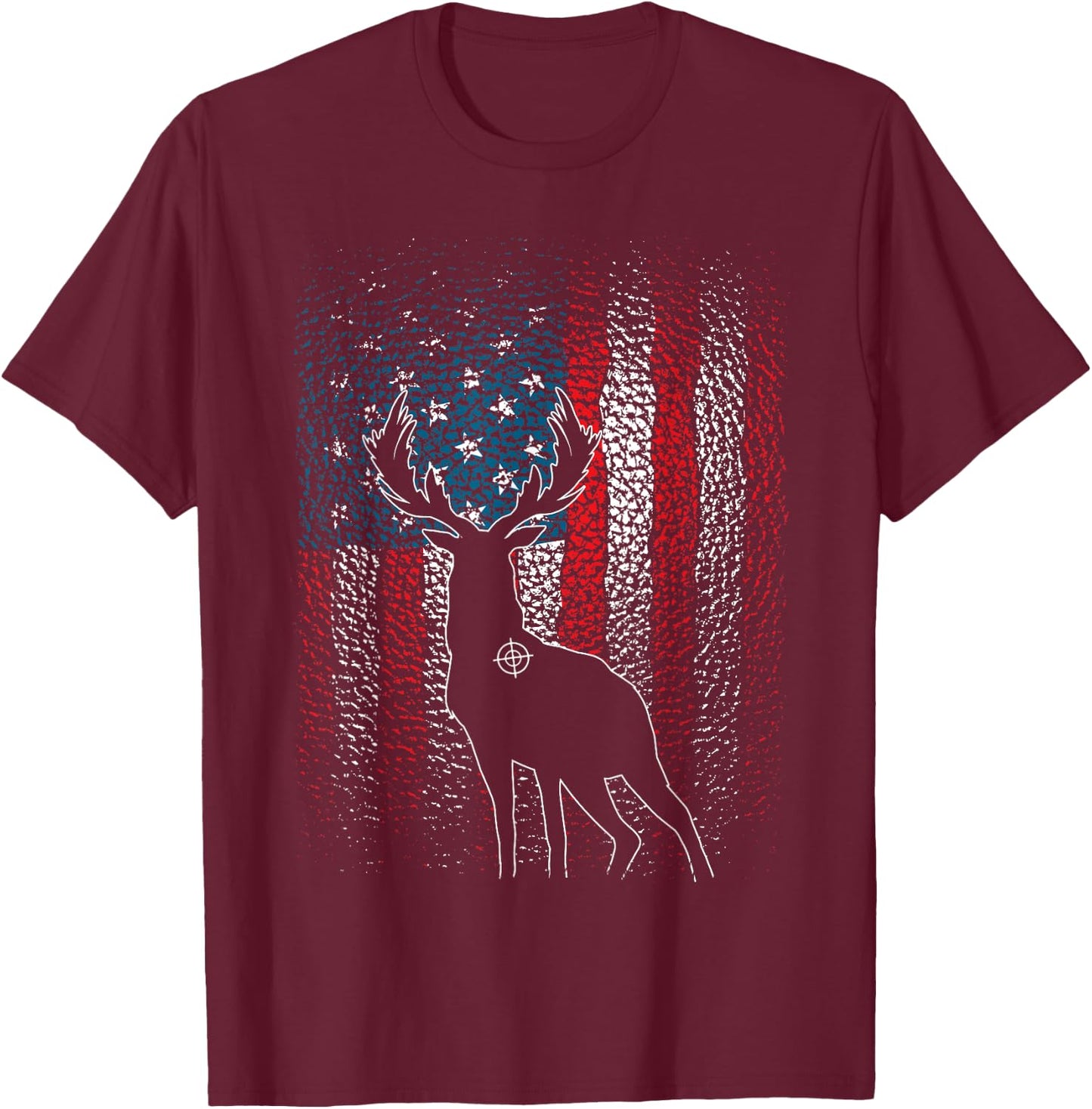 Deer Hunting American Flag Whitetail Buck Antlers Hunter Men T-Shirt - T-Shirt | Maroon