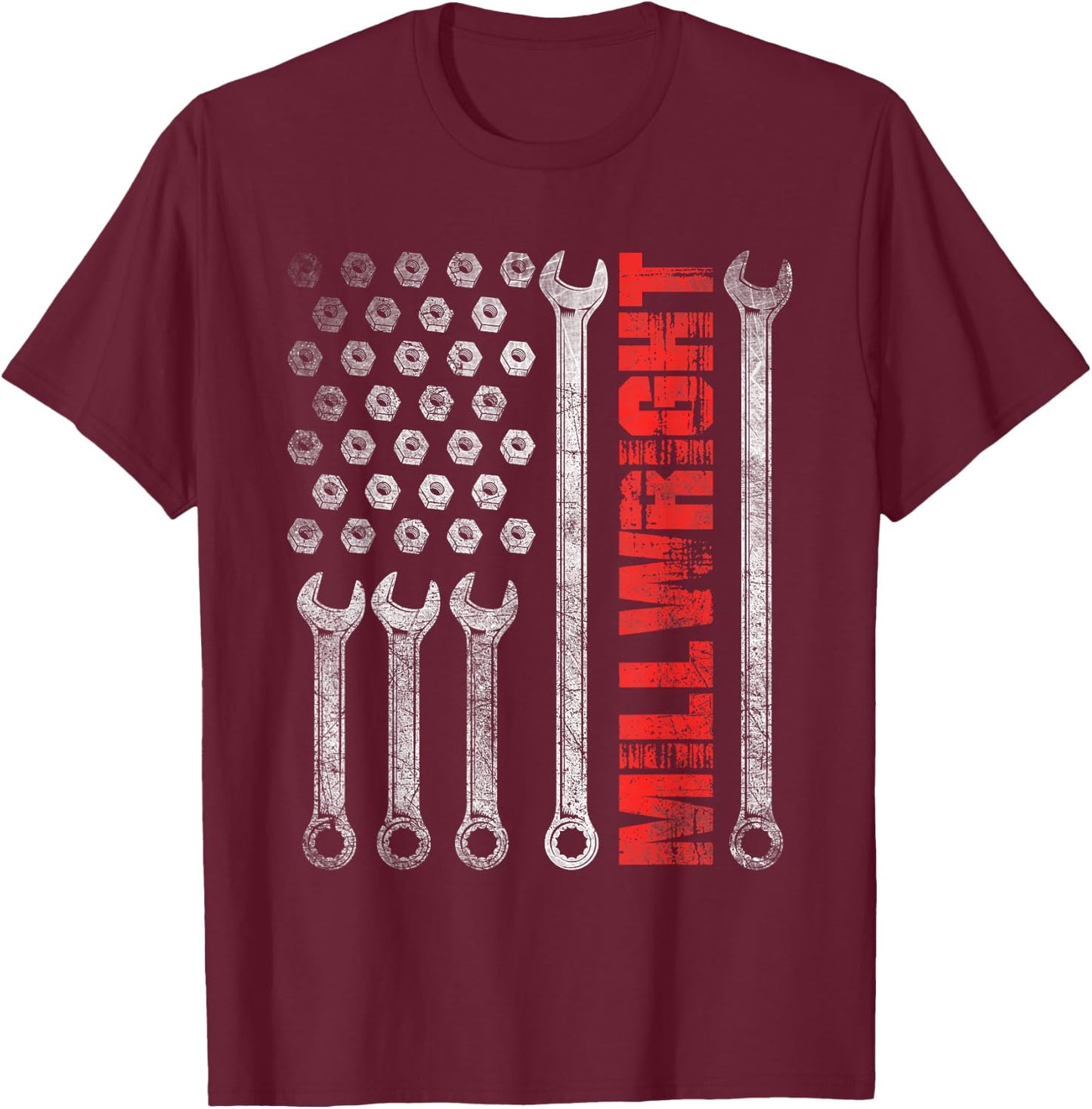 Millwright - Patriotic American Flag Machinist Steel Worker T-Shirt - T-Shirt | Maroon