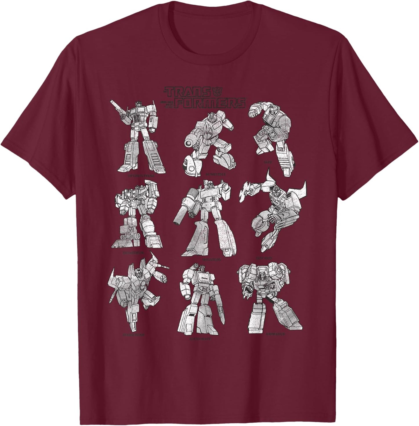 Transformers Autobots Textbook Sketches Stack T-Shirt - T-Shirt | Maroon