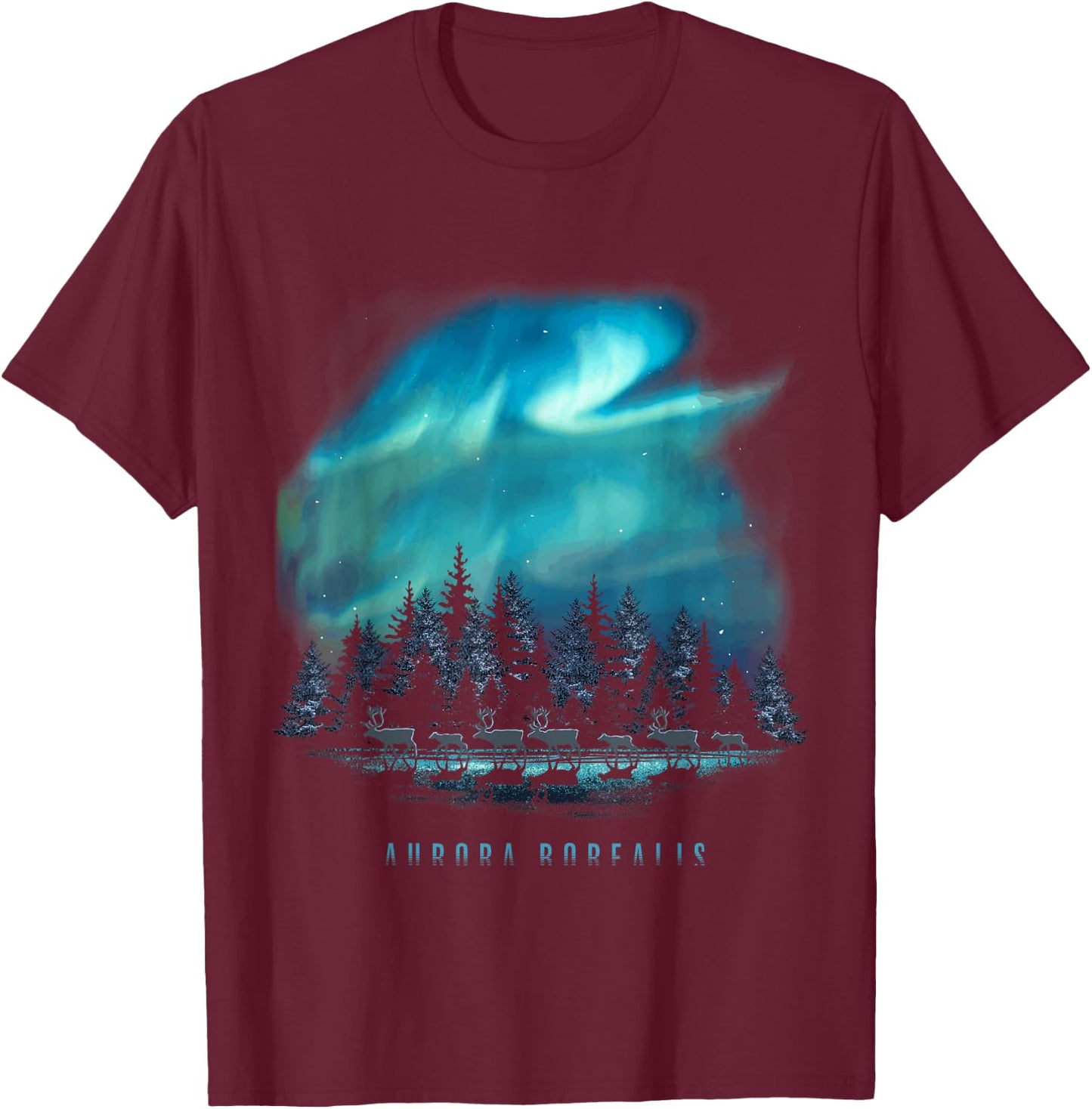 The Secret of Moose Aurora Borealis - Northern Lights - -Adults - Black - Small - Short Sleeve T-Shirt - T-Shirt | Maroon