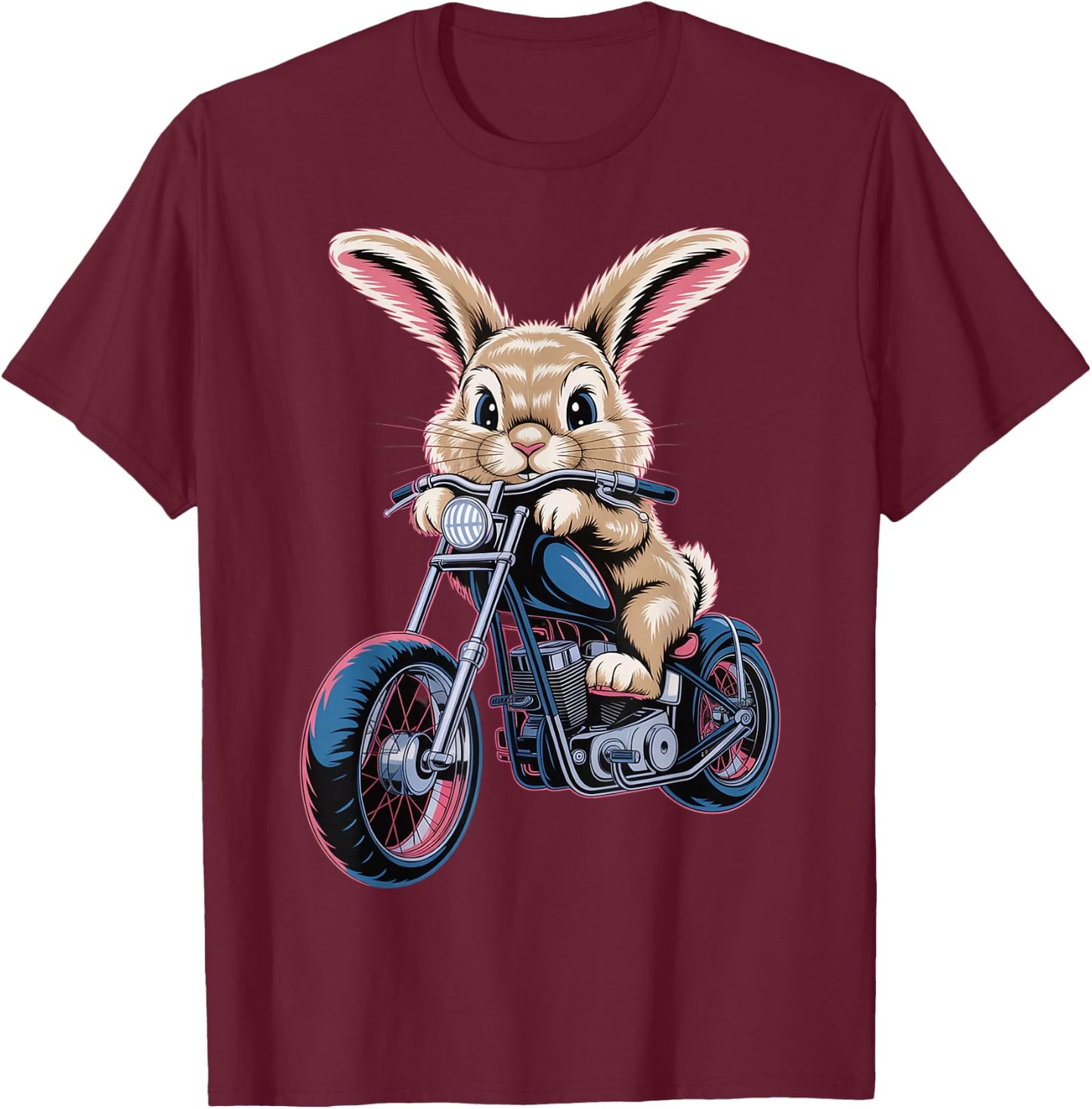 Cute Bunny On Motorcycle T-Shirt - T-Shirt | Maroon
