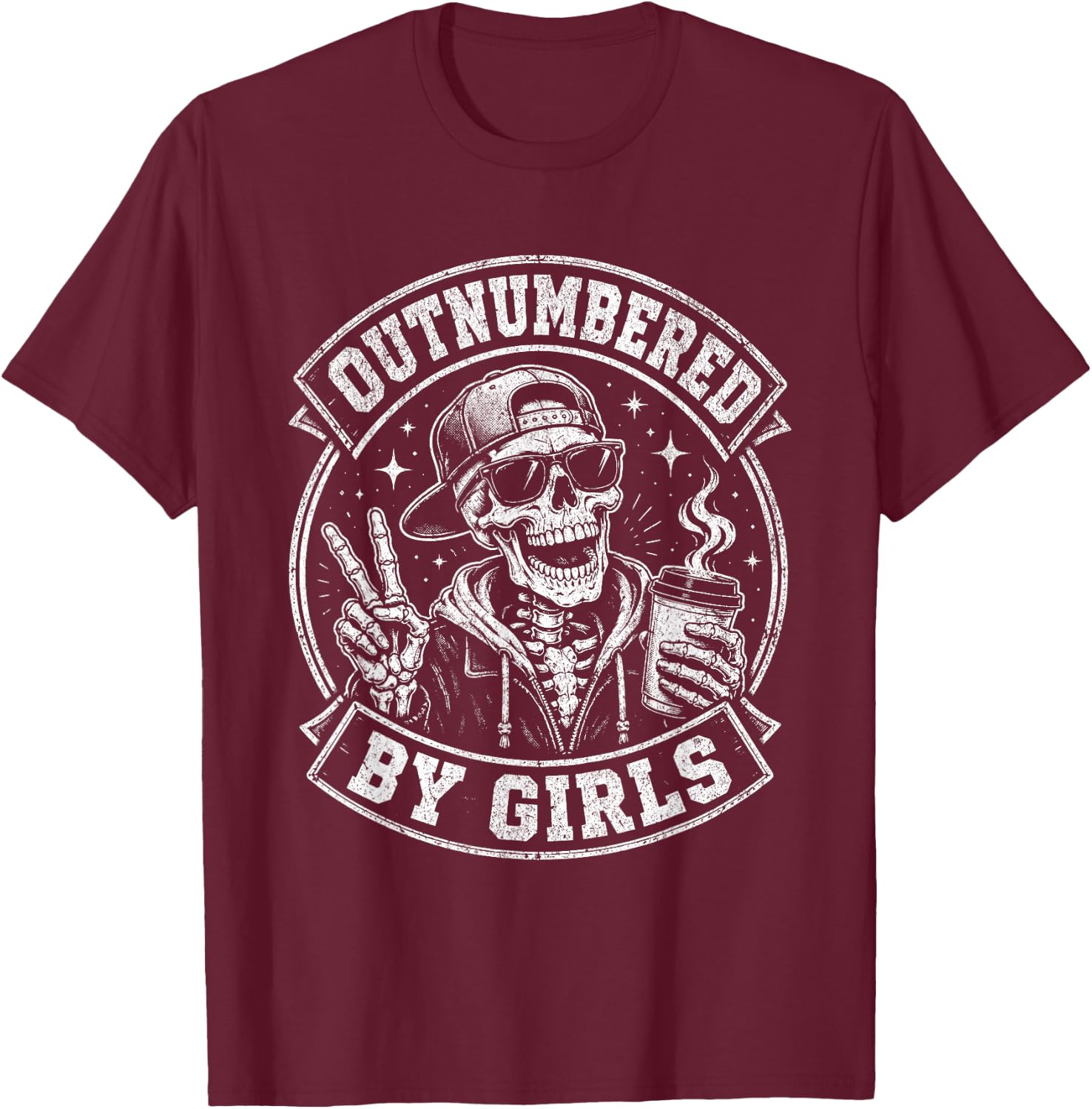 Outnumbered Girl Dad T-Shirt - T-Shirt | Maroon