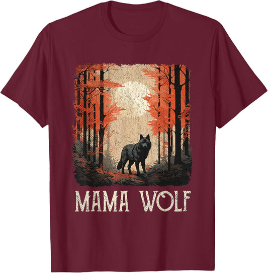 Full Moon Mother Grunge Forest Mom Wolf Mama Wolf T-Shirt - T-Shirt | Maroon
