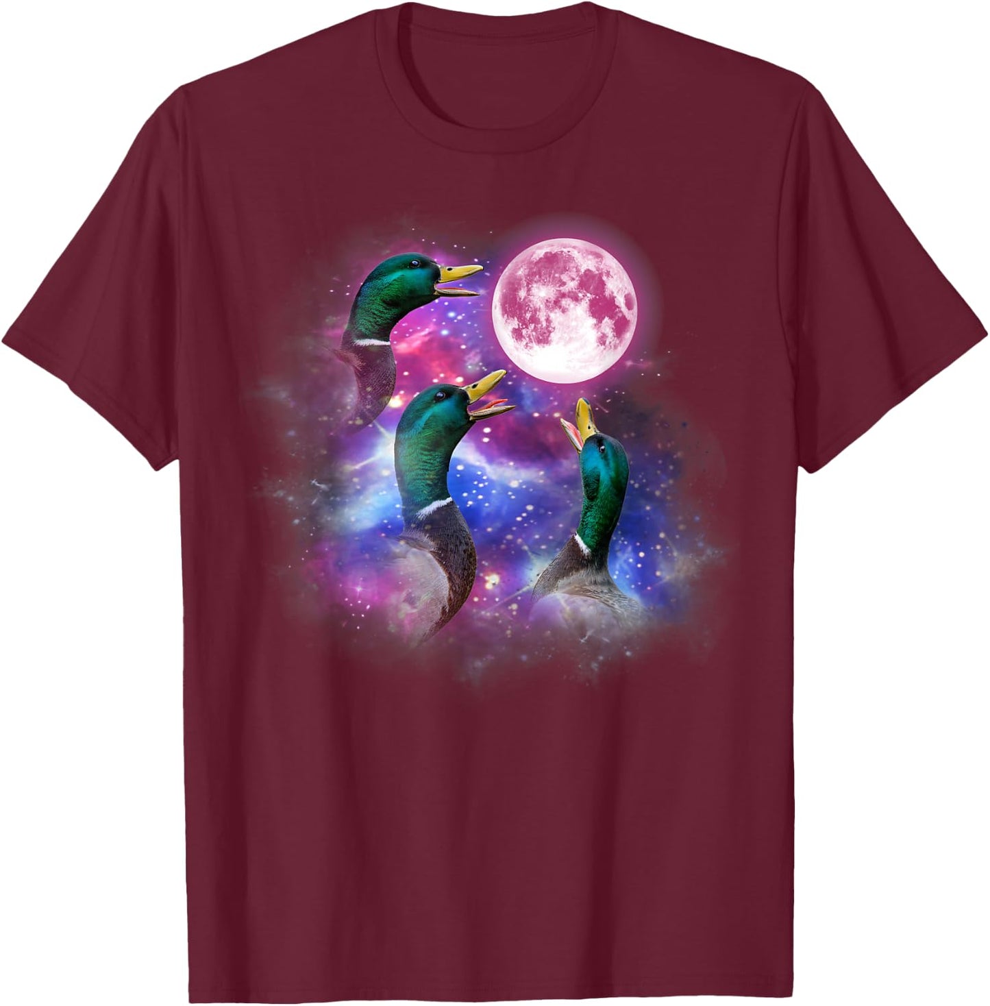 Mallard duck Howling At The Moon Wildlife colorful duck T-Shirt - T-Shirt | Maroon
