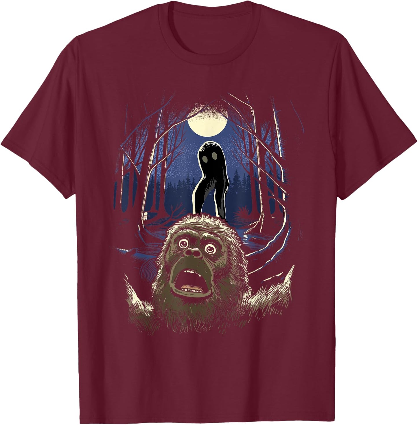 Scared Bigfoot Selfie Bigfoot With Fresno Monster Cryptid T-Shirt - T-Shirt | Maroon