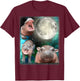 3 Hippo Moon Howling - 3 MOO-DENG Head Moon Howling T-Shirt - T-Shirt | Maroon