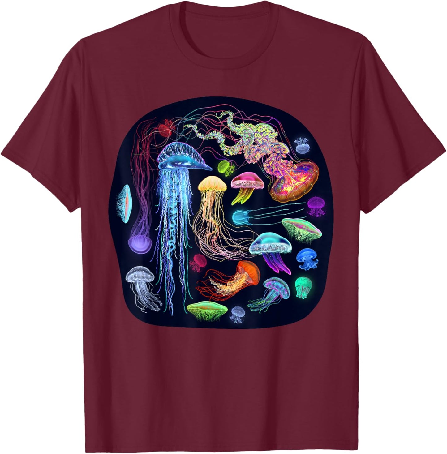 Dzydaria Bioluminescent glowing jellyfish, sea creatures, version II , Small T-Shirt - T-Shirt | Maroon