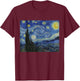 Starry Night by Vincent van Gogh | Famous Painting T-Shirt - T-Shirt | Maroon
