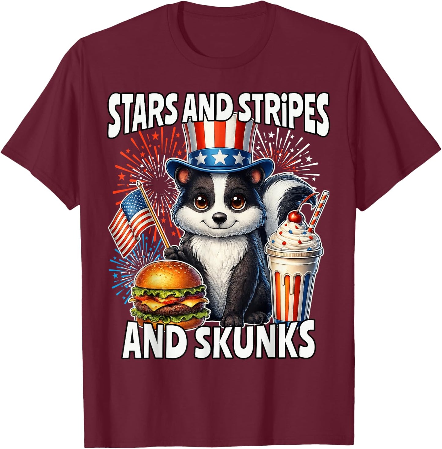 Skunk 4th of July American Skunk 250 T-Shirt - T-Shirt | Maroon