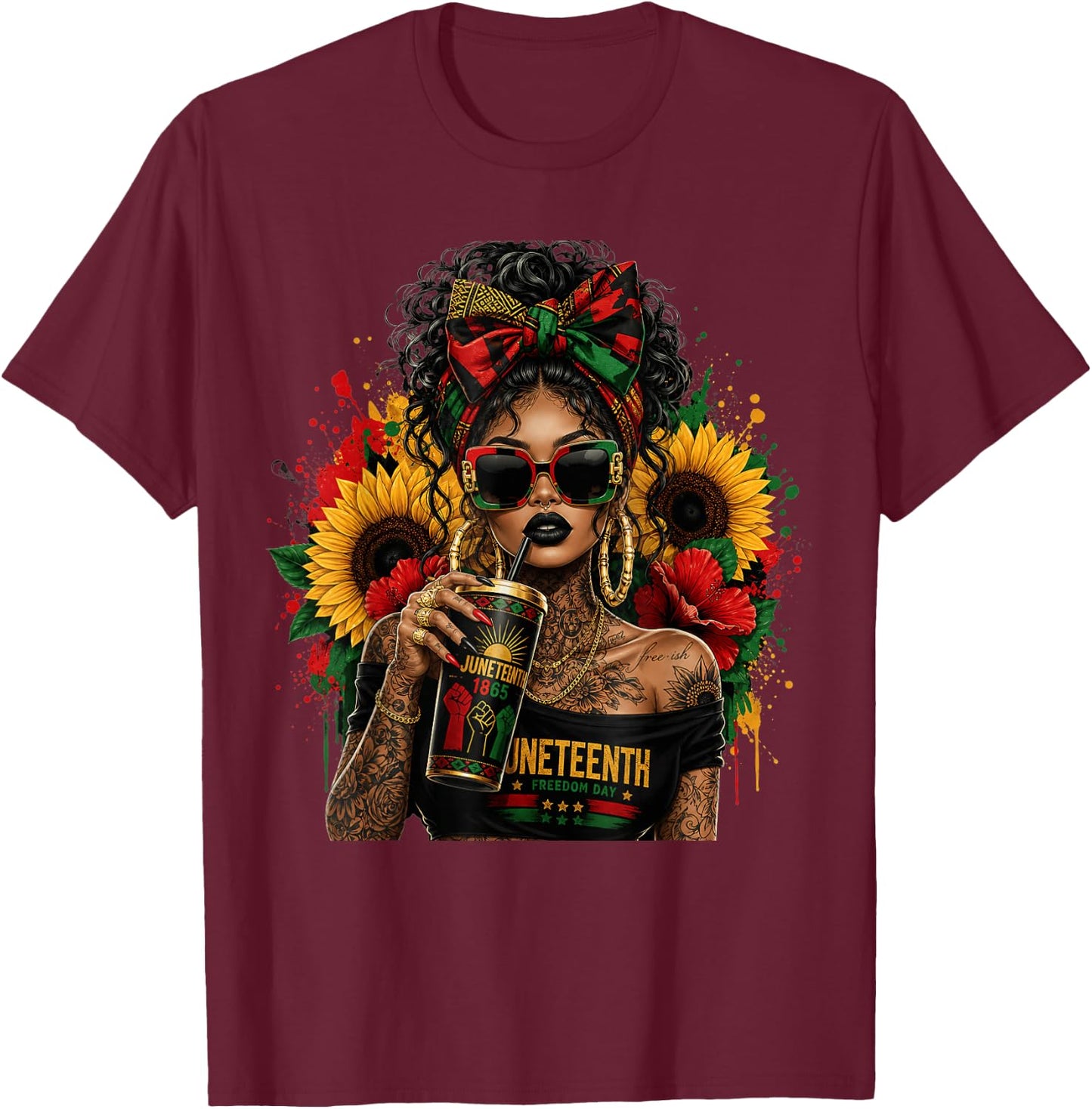 African American Juneteenth Pride Afro Women T-Shirt - T-Shirt | Maroon