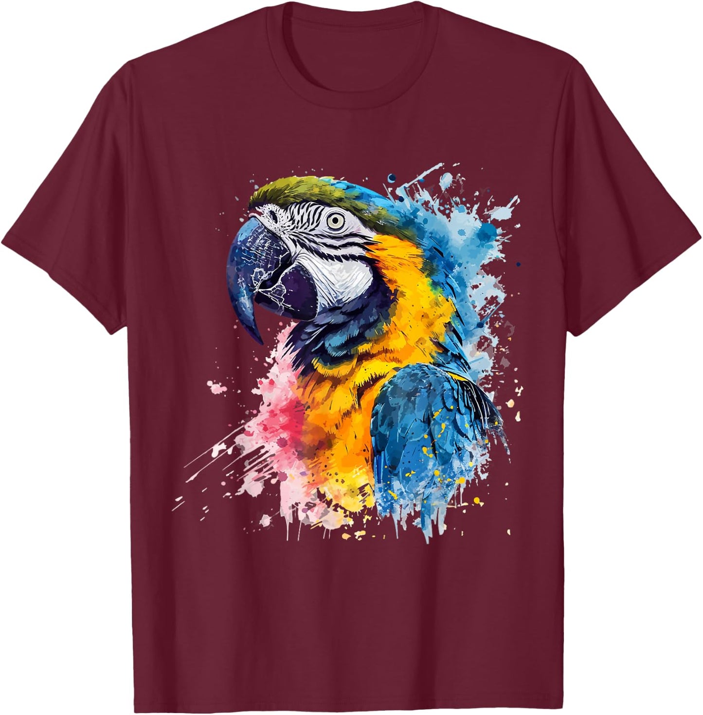 Colorful Parrot Watercolor T-Shirt - T-Shirt | Maroon