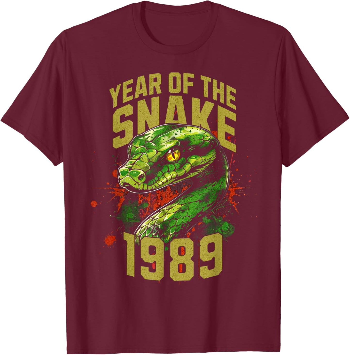 Born in 1989 Year of the Snake Chinese Zodiac Sign T-Shirt - T-Shirt | Maroon