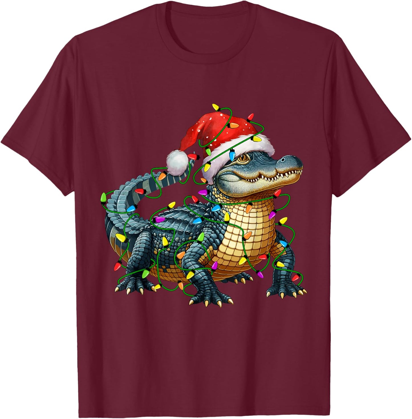 Alligator Santa Christmas Tree Lighting Xmas Funny T-Shirt - T-Shirt | Maroon