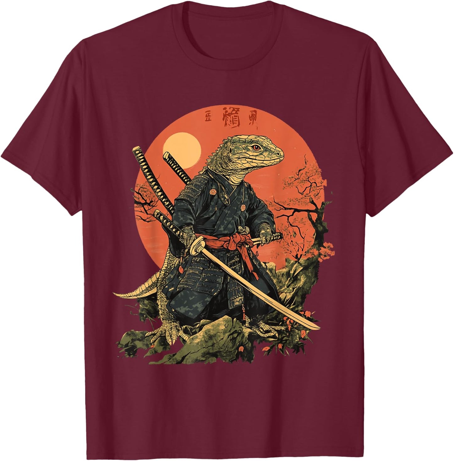 Reptile Japanese Ninja Samurai Anime Reptilian Lizard T-Shirt - T-Shirt | Maroon