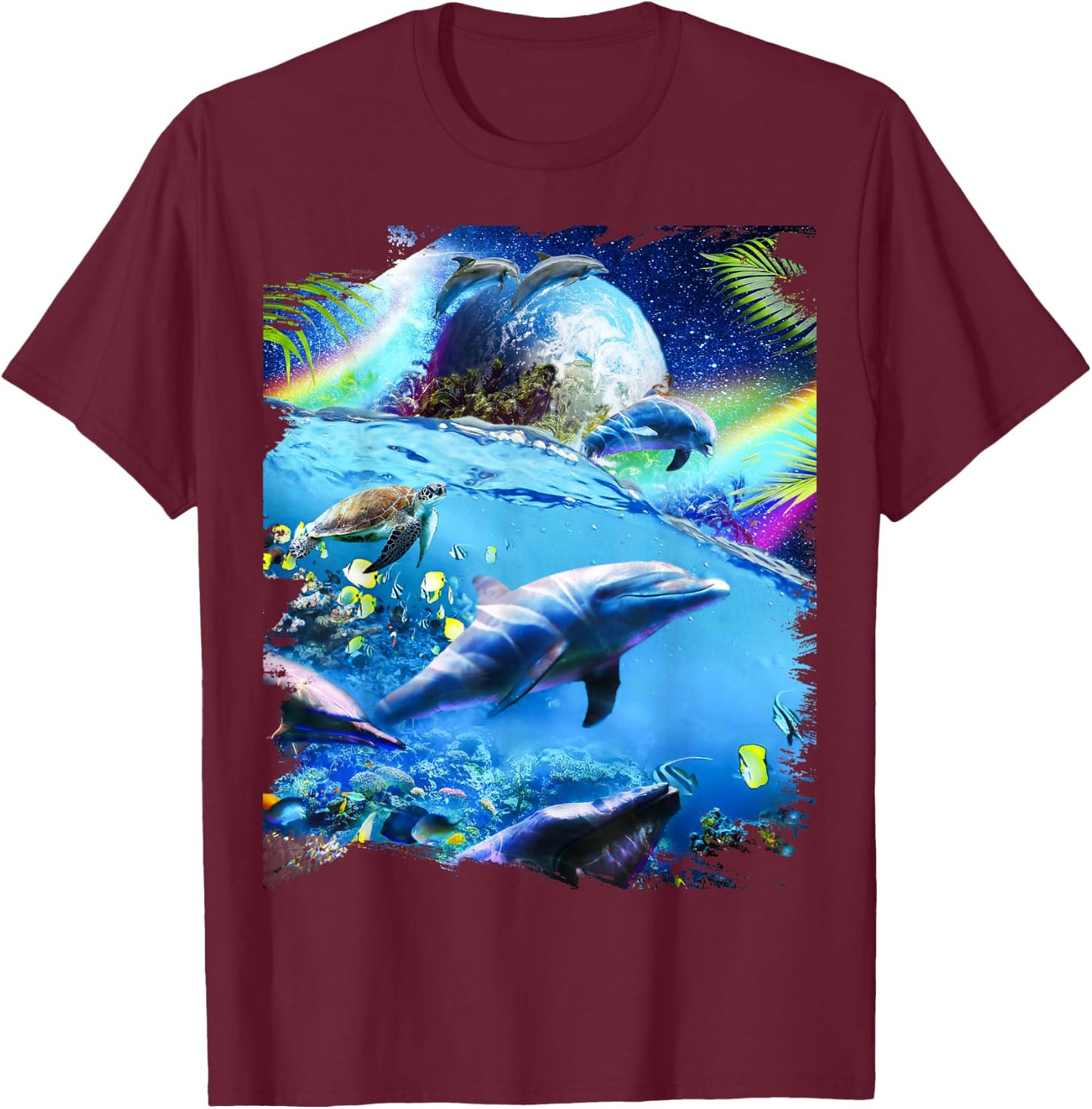 Galaxy Dolphin - Dolphins in Space T-Shirt - T-Shirt | Maroon