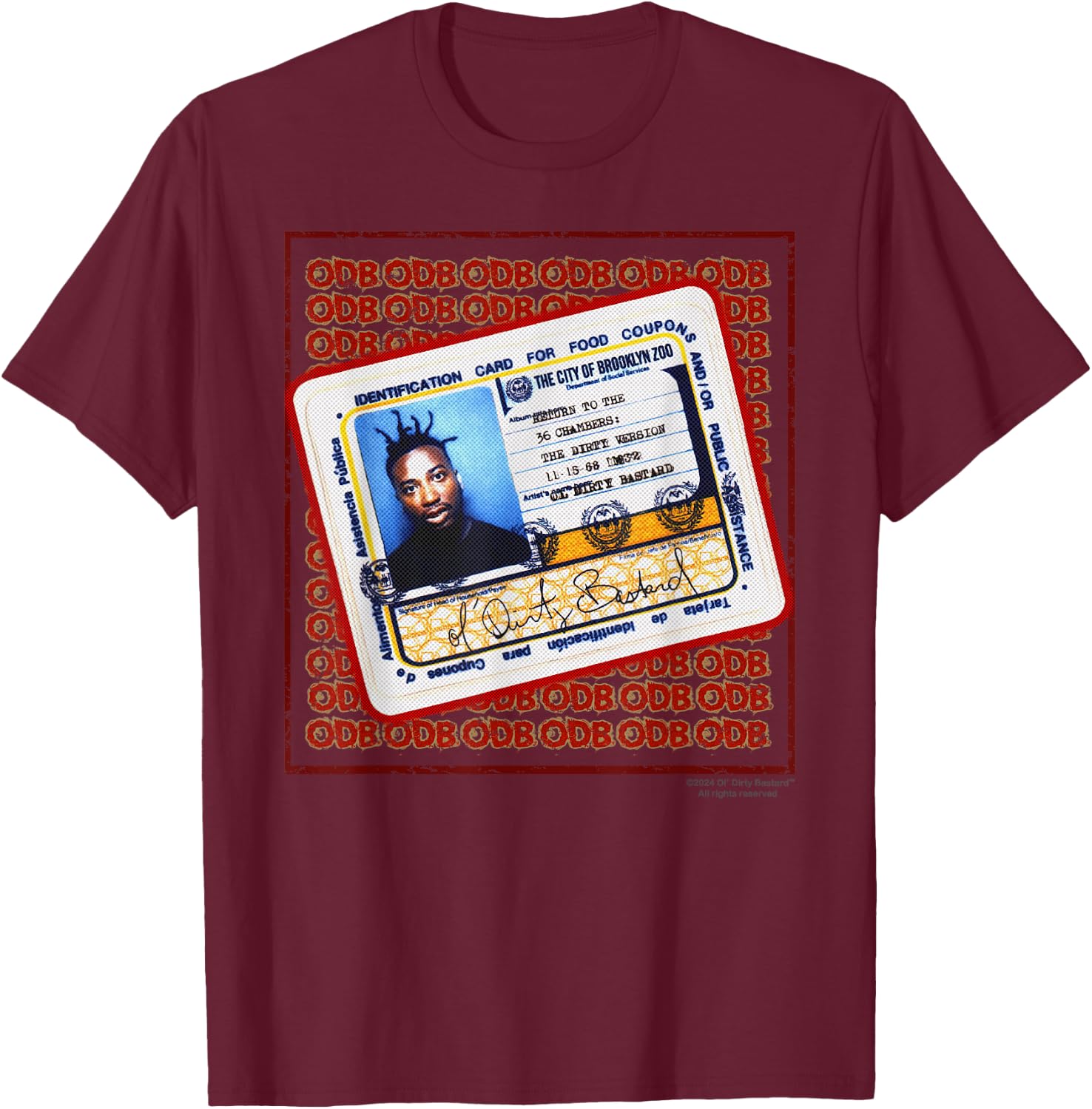 ODB OL Dirty Ba-Card ID Return 36 Chambers Brooklyn Mix Zoo T-Shirt - T-Shirt | Maroon