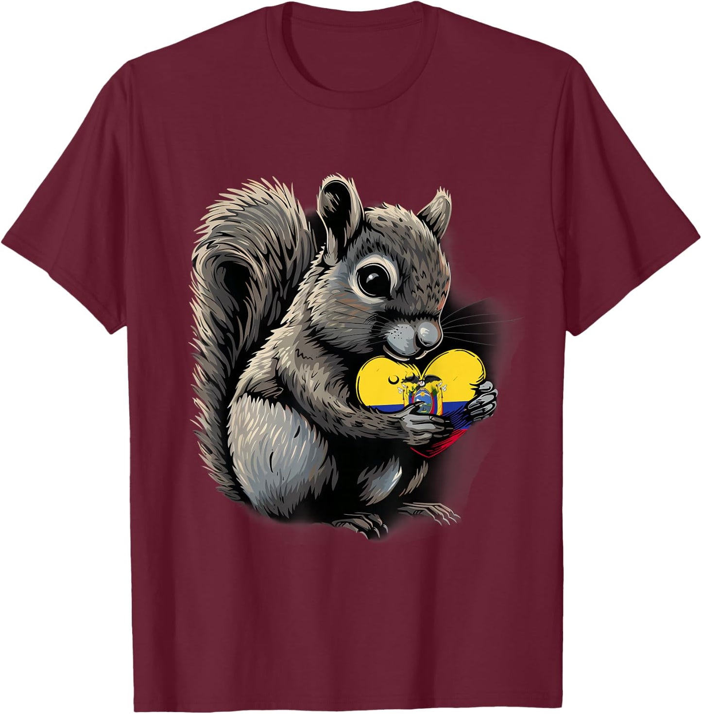 Ecuador Squirrel Heart Ecuadorian Roots Ecuadorian Flag T-Shirt - T-Shirt | Maroon