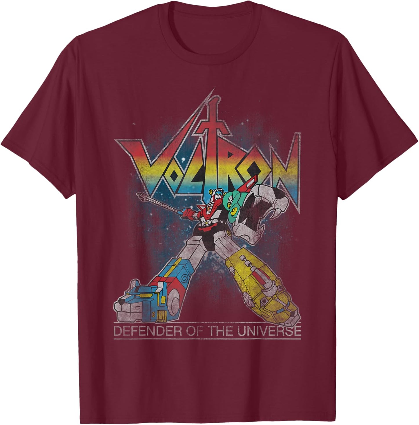 Voltron Retro Defender Rainbow Graphic T-Shirt - T-Shirt | Maroon
