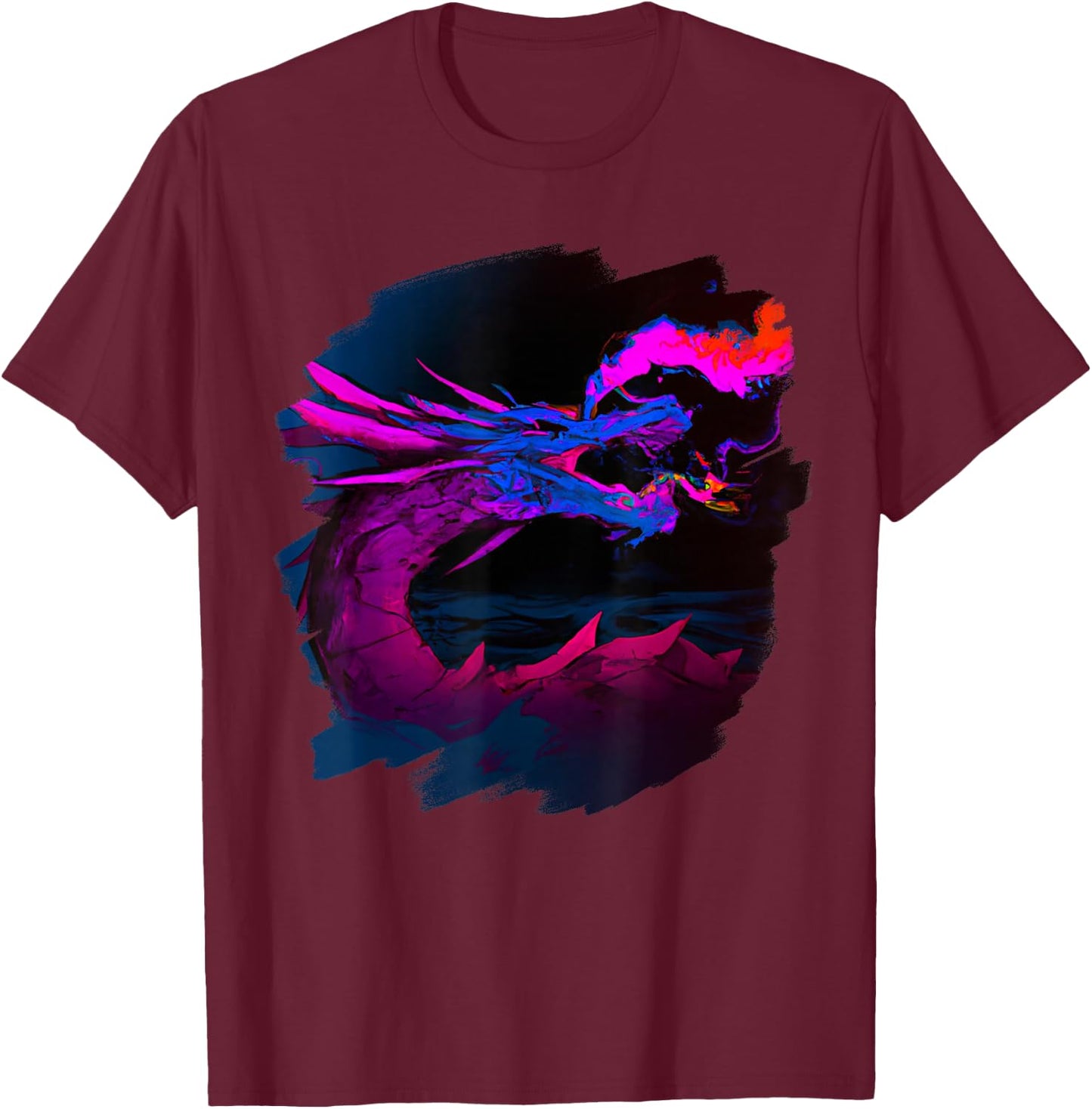 Cool Artistic Dragon Breathing Magic Fire Mythical Dragons T-Shirt - T-Shirt | Maroon