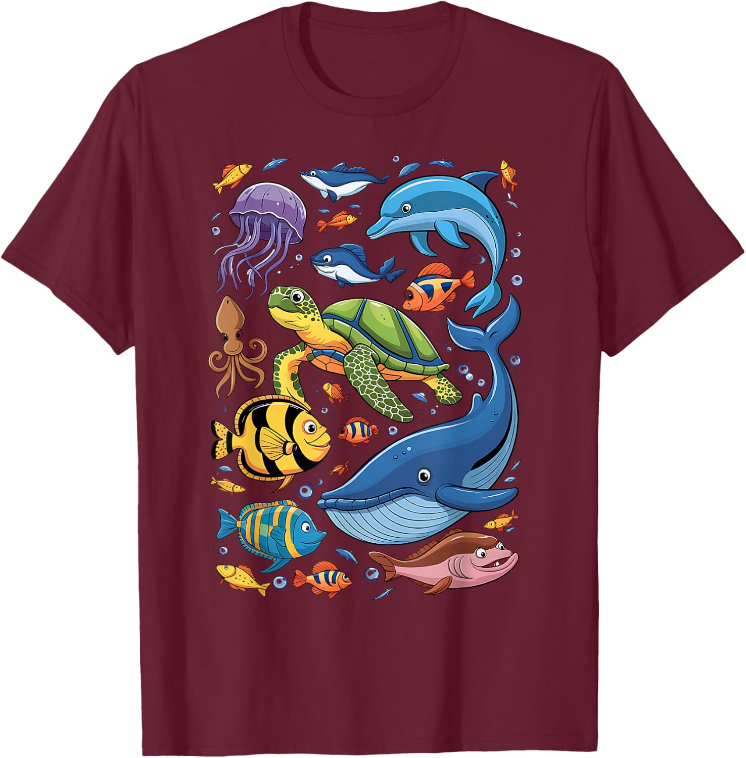 Sea Creature Animal Marine Ocean Life Turtle Whale Dolphin T-Shirt - T-Shirt | Maroon