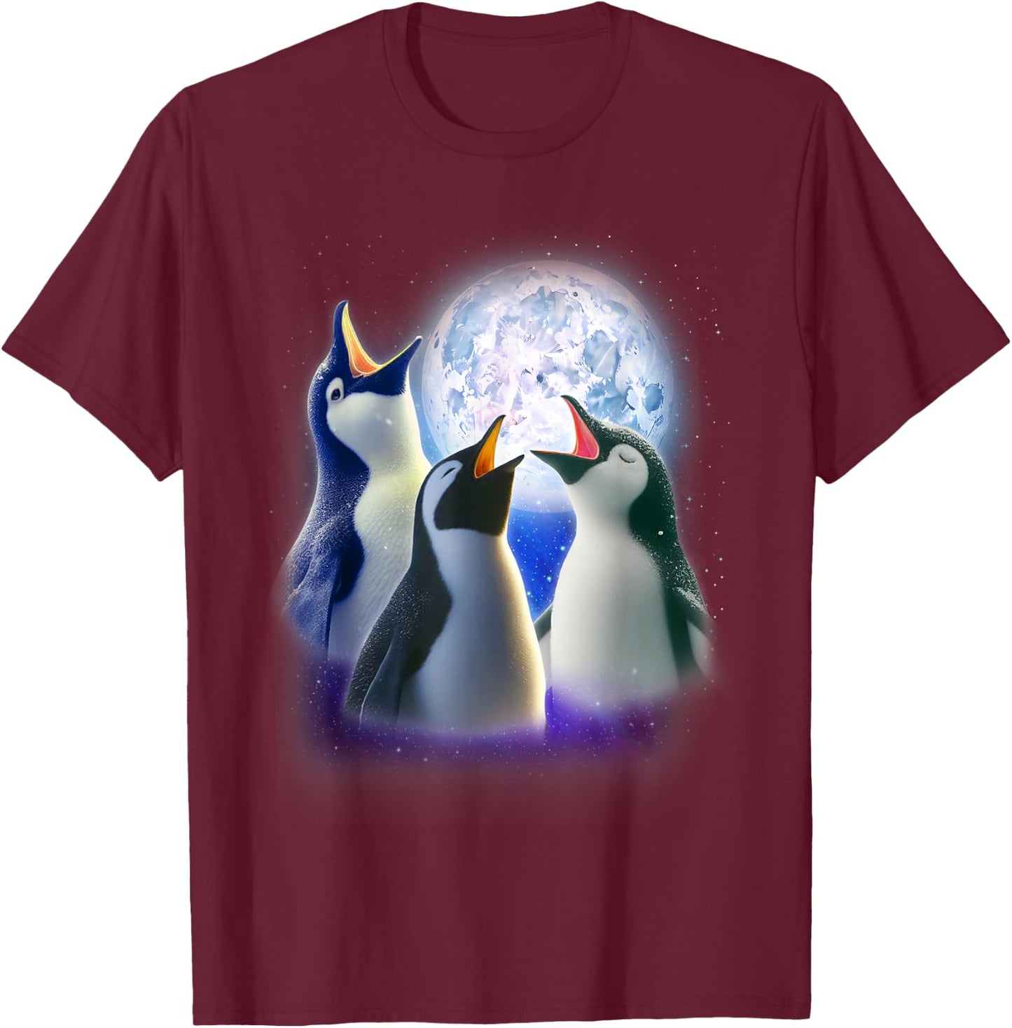 3 Penguins Howling At The Moon Funny Penguin Animal Lover T-Shirt - T-Shirt | Maroon