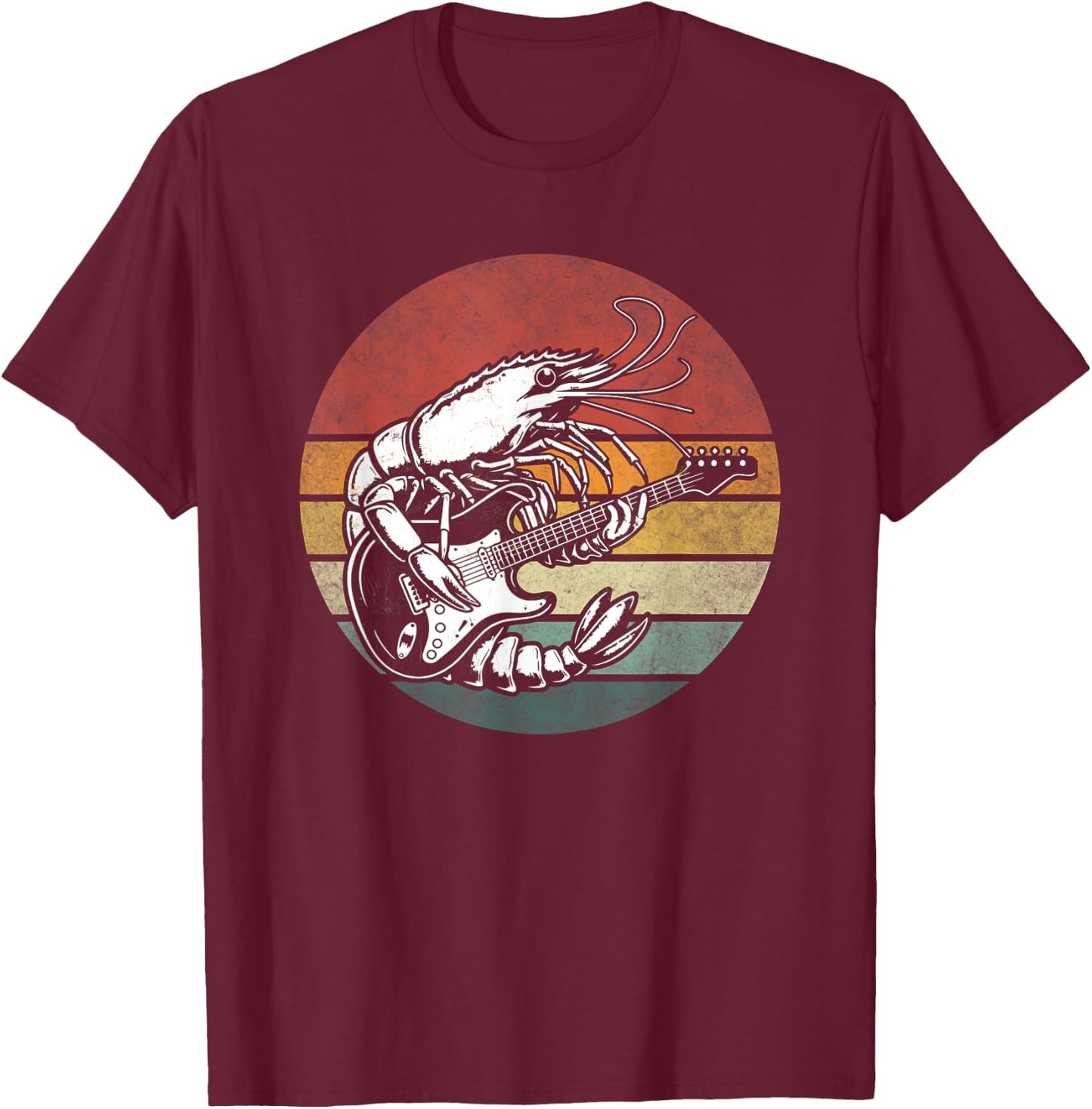 Vintage Shrimp Playing Guitar Funny Retro Shrimp Rock Music T-Shirt - T-Shirt | Maroon