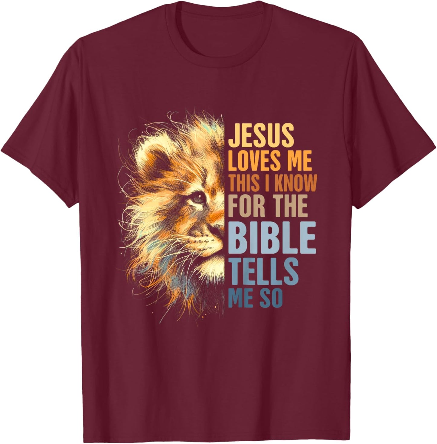 Kids Lion Christian Religious Baby Jesus Loves Me This I Know T-Shirt - T-Shirt | Maroon